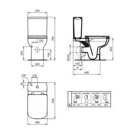 Réservoir WC mécanisme 3/6 L alimentation verticale