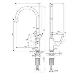 Mitigeur de cuisine Gusto tube carré gris magnétique