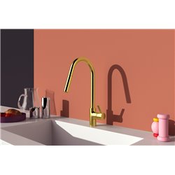 Mitigeur de cuisine Gusto douchette extractible 2 jets or brossé