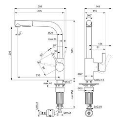 Mitigeur de cuisine Gusto tube L 2 jets or brossé