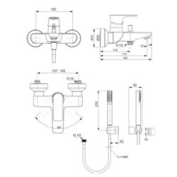 Mitigeur avec ensemble bain-douche Connect Air gris orage