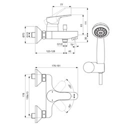 Mitigeur avec ensemble bain-douche Olyos chromé