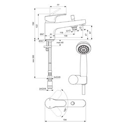 Mitigeur avec ensemble bain-douche monotrou Olyos chromé