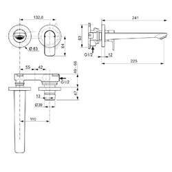 Mitigeur lavabo mural Connect Air or brossé bec 225 mm