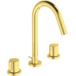 Mélangeur lavabo Joy or brossé 3 trous avec tirette et vidage bonde métal