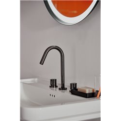 Mélangeur lavabo Joy gris magnétique 3 trous avec tirette et vidage bonde métal