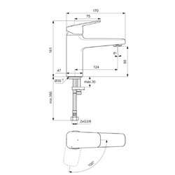 Mitigeur lavabo Ceraplan grande Blue start noir mat sans tirette ni vidage