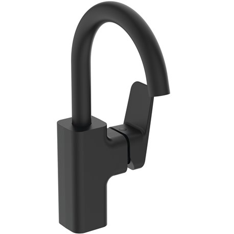 Mitigeur lavabo Ceraplan col de cygne noir mat sans tirette ni vidage