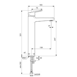 Mitigeur lavabo Ceraplan réhaussé noir mat sans tirette ni vidage