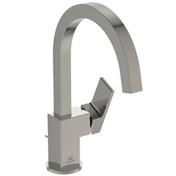 Mitigeur lavabo Extra col de cygne gris orage avec tirette et vidage bonde métal