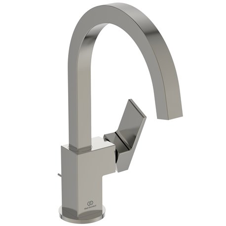 Mitigeur lavabo Extra col de cygne gris orage avec tirette et vidage bonde métal