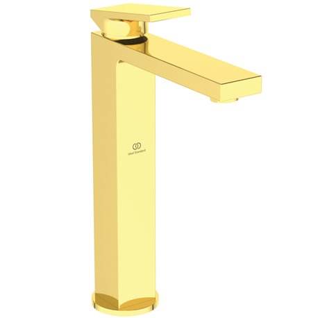 Mitigeur lavabo Extra réhaussé or brossé avec tirette et vidage bonde métal
