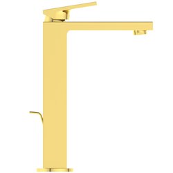 Mitigeur lavabo Extra réhaussé or brossé avec tirette et vidage bonde métal