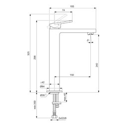 Mitigeur lavabo Extra réhaussé chromé sans tirette ni vidage