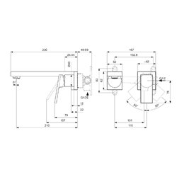 Mitigeur lavabo mural Extra gris orage bec 210 mm