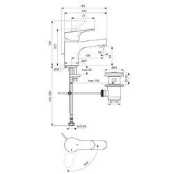 Mitigeur lavabo Olyos grande chromé avec tirette et vidage métal