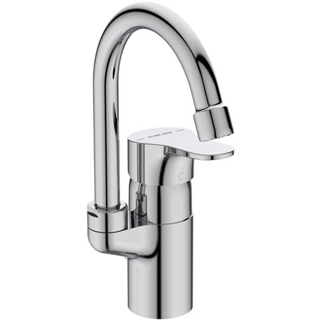 Mitigeur lavabo C2 Olyos col de cygne chromé avec tirette et vidage métal