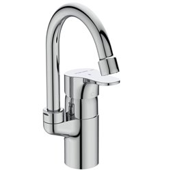Mitigeur lavabo Olyos col de cygne chromé avec tirette et vidage métal