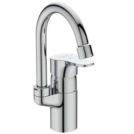 Mitigeur lavabo Olyos col de cygne chromé avec tirette et vidage métal