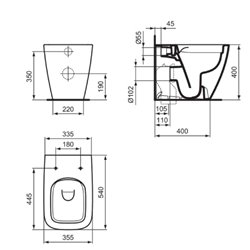 Cuvette WC.Life B sur pieds accostage mural sans bride RimLS+