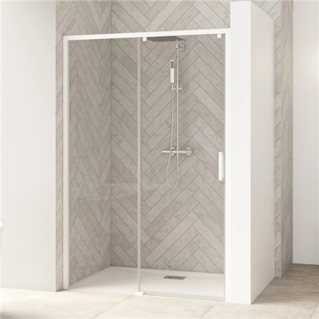 Paroi de douche Smart Design C sans seuil Verre transparent 140 cm Blanc Paroi de douche Smart Design C sans seuil Verre transparent 140 cm Blanc