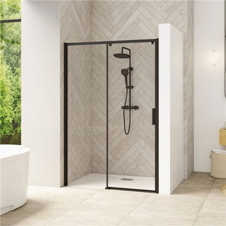 Paroi de douche Smart Design C sans seuil Verre transparent 110 cm Noir grainé Paroi de douche Smart Design C sans seuil Verre transparent 110 cm Noir grainé