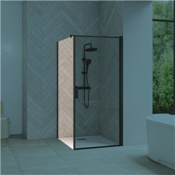 Paroi de douche Smart Design Fixe sans seuil Verre transparent 80 cm Noir grainé