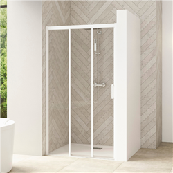 Porte de douche Smart Design 3V sans seuil Verre transparent 130 cm Blanc