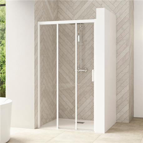 Porte de douche Smart Design 3V sans seuil Verre transparent 140 cm Blanc Porte de douche Smart Design 3V sans seuil Verre transparent 140 cm Blanc