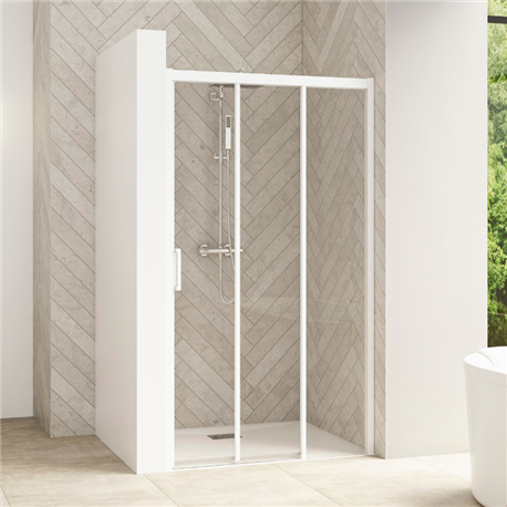 Porte de douche Smart Design 3V sans seuil Verre transparent 120 cm Blanc Porte de douche Smart Design 3V sans seuil Verre transparent 120 cm Blanc