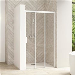 Porte de douche Smart Design 3V sans seuil Verre transparent 110 cm Blanc