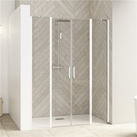 Porte de douche Smart Design 2P XXL sans seuil Verre transparent 110 cm Blanc Porte de douche Smart Design 2P XXL sans seuil Verre transparent 110 cm Blanc
