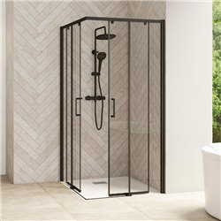 Porte de douche Smart Design A/C sans seuil Verre transparent 85 cm Noir grainé