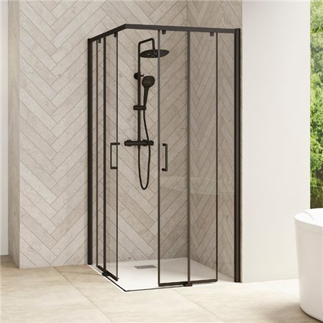 Porte de douche Smart Design A/C sans seuil Verre transparent 90 cm Noir grainé Porte de douche Smart Design A/C sans seuil Verre transparent 90 cm Noir grainé
