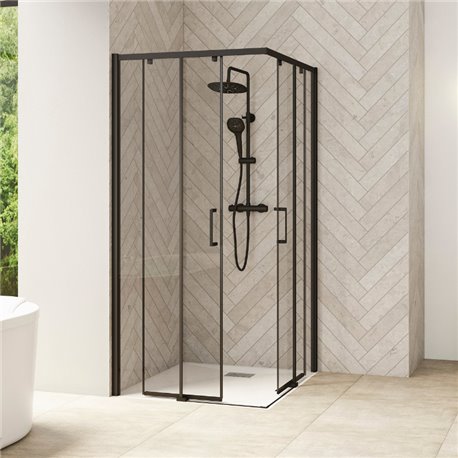 Porte de douche Smart Design A/C sans seuil Verre transparent 95 cm Noir grainé Porte de douche Smart Design A/C sans seuil Verre transparent 95 cm Noir grainé