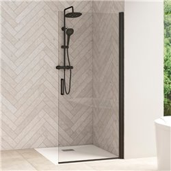 Porte de douche Smart Design Solo P Verre transparent 80 cm Noir grainé