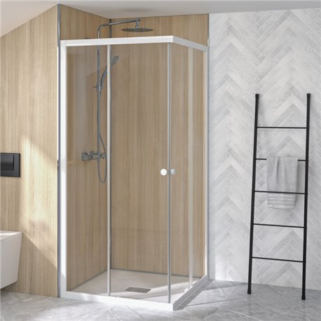 Porte de douche Supra A 90 cm accès d'angle complet Profilé blanc Porte de douche Supra A 90 cm accès d'angle complet Profilé blanc