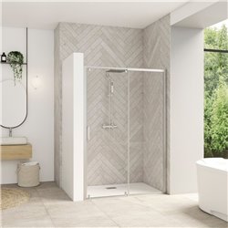 Porte de douche avec 1 volet coulissant Smart design C extensible avec seuil profilé chromé et verre transparent 1370-1500 mm