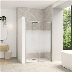Porte de douche avec 1 volet coulissant Smart design C extensible avec seuil profilé chromé et verre cosmos 1570-1700 mm