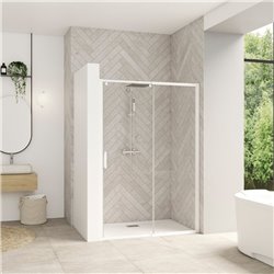 Porte de douche avec 1 volet coulissant Smart design C extensible avec seuil profilé blanc et verre transparent 1670-1800 mm