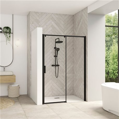 Porte de douche Smart design C extens. 1 volet coulis. fixe à droite passage gauche profilé gris noir grainé verre transp. 1070- Porte de douche Smart design C extens. 1 volet coulis. fixe à droite passage gauche profilé gris noir grainé verre transp. 1070-