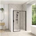 Porte de douche Smart design C extens. 1 volet coulis. fixe à droite passage gauche profilé gris noir grainé verre transp. 1070-