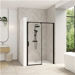 Porte de douche Smart design C extens. 1 volet coulis. fixe à droite passage gauche profilé gris noir grainé verre transp. 1270-
