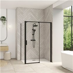 Porte de douche Smart design C extens. 1 volet coulis. fixe à droite passage gauche profilé gris noir grainé verre transp. 1670-