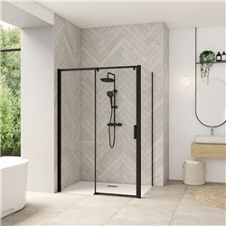 Porte de douche Smart design C extens. 1 volet coulis. fixe à gauche passage droite profilé gris noir grainé verre transp. 1170-
