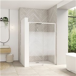 Porte de douche Smart design C extens. 1 volet coulis. partie fixe droite passage gauche profilé blanc verre cosmos 1070-1200 mm