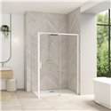 Porte de douche Smart design C extens. 1 volet coulis. partie fixe droite passage gauche profilé blanc verre transparent 1170-13