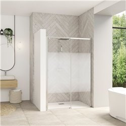 Porte de douche Smart design C extens. 1 volet coulis. partie fixe droite passage gauche profilé chromé verre cosmos 1170-1300 m