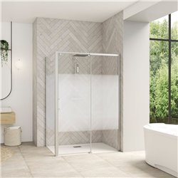Porte de douche Smart design C extens. 1 volet coulis. partie fixe droite passage gauche profilé chromé verre cosmos 1170-1300 m
