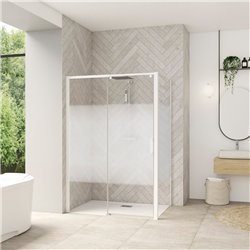 Porte de douche Smart design C extens. 1 volet coulis. partie fixe gauche passage droite profilé blanc verre cosmos 1370-1500 mm